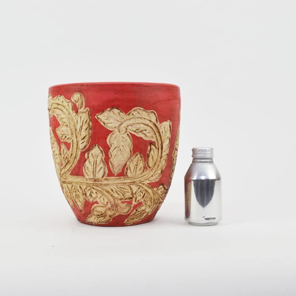 Amazon.co.jp: カラーテラコッタ鉢 レッド 花柄 タイ製 (S) 8号 直径